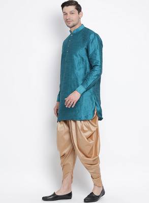 Men'S Dark Green Silk Blend Kurta And Dhoti Set 2