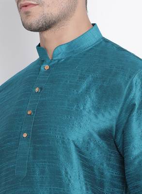 Men'S Dark Green Silk Blend Kurta And Dhoti Set 3