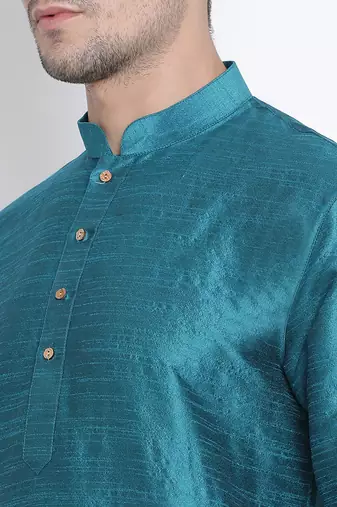 Men'S Dark Green Silk Blend Kurta And Dhoti Set