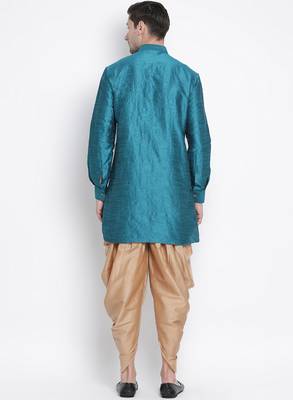 Men'S Dark Green Silk Blend Kurta And Dhoti Set 4