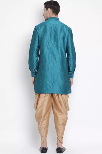 Men'S Dark Green Silk Blend Kurta And Dhoti Set