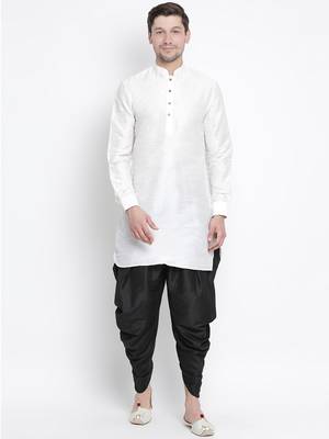 White Silk Blend Kurta And Dhoti Set 1