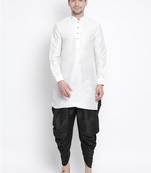 White Silk Blend Kurta And Dhoti Set
