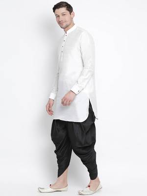 White Silk Blend Kurta And Dhoti Set 2