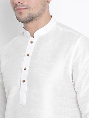 White Silk Blend Kurta And Dhoti Set 3
