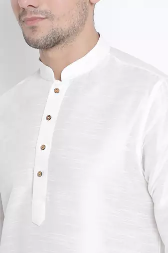 White Silk Blend Kurta And Dhoti Set