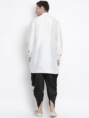 White Silk Blend Kurta And Dhoti Set 4