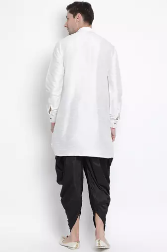 White Silk Blend Kurta And Dhoti Set