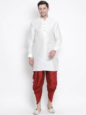 White Silk Blend Kurta And Dhoti Set 1