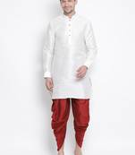 White Silk Blend Kurta And Dhoti Set