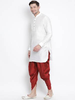 White Silk Blend Kurta And Dhoti Set 2