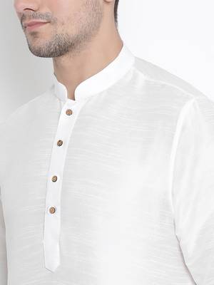 White Silk Blend Kurta And Dhoti Set 3