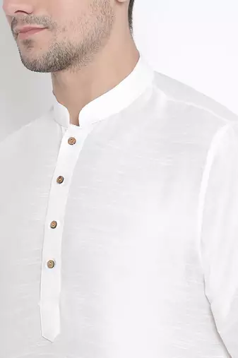 White Silk Blend Kurta And Dhoti Set