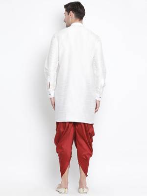 White Silk Blend Kurta And Dhoti Set 4