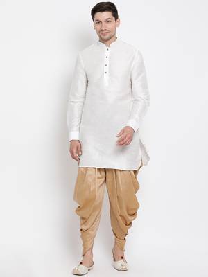 White Silk Blend Kurta And Dhoti Set 1