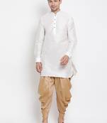 White Silk Blend Kurta And Dhoti Set