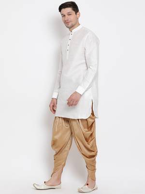 White Silk Blend Kurta And Dhoti Set 2
