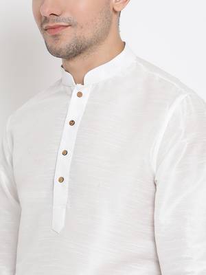 White Silk Blend Kurta And Dhoti Set 3