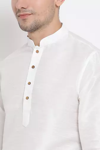White Silk Blend Kurta And Dhoti Set