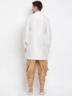 White Silk Blend Kurta And Dhoti Set 4