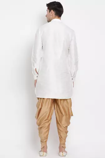 White Silk Blend Kurta And Dhoti Set
