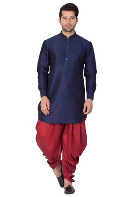 Blue Silk Blend Kurta And Dhoti Set 1