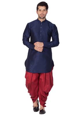 Blue Silk Blend Kurta And Dhoti Set 2