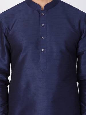 Blue Silk Blend Kurta And Dhoti Set 3