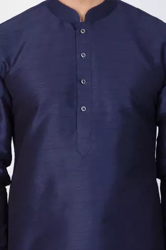 Blue Silk Blend Kurta And Dhoti Set