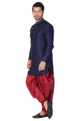 Blue Silk Blend Kurta And Dhoti Set 4