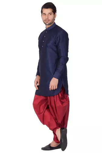 Blue Silk Blend Kurta And Dhoti Set
