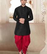 Men'S Black Silk Blend Kurta And Dhoti Set