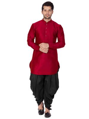 Maroon Silk Blend Kurta And Dhoti Set 1