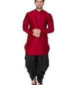 Maroon Silk Blend Kurta And Dhoti Set