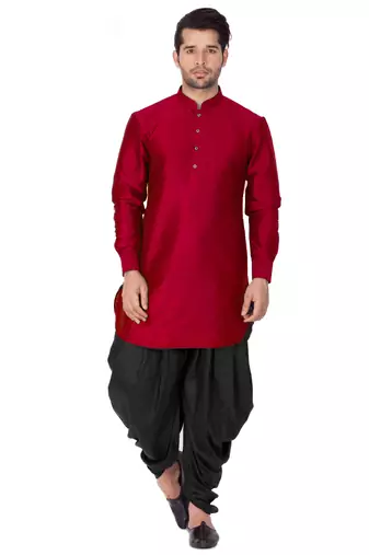 Maroon Silk Blend Kurta And Dhoti Set