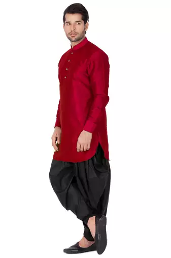 Maroon Silk Blend Kurta And Dhoti Set