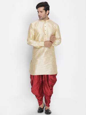 Gold Silk Blend Kurta And Dhoti Set 1