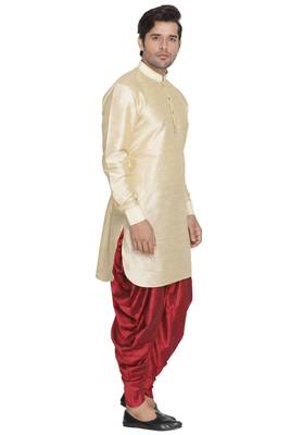 Gold Silk Blend Kurta And Dhoti Set 2