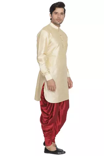Gold Silk Blend Kurta And Dhoti Set