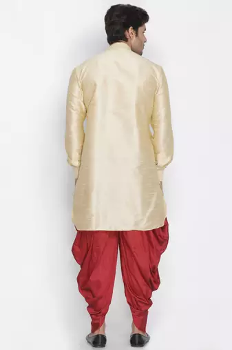 Gold Silk Blend Kurta And Dhoti Set