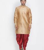Gold Silk Blend Kurta And Dhoti Set