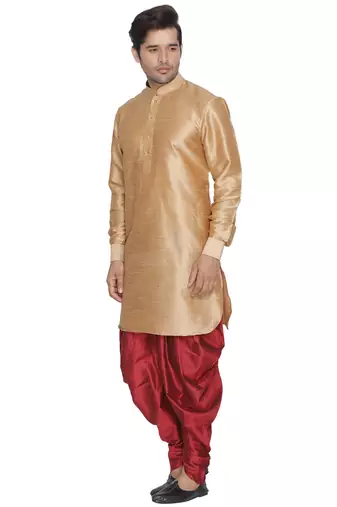 Gold Silk Blend Kurta And Dhoti Set