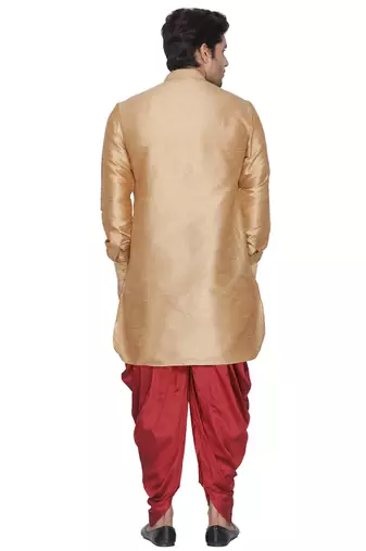 Gold Silk Blend Kurta And Dhoti Set