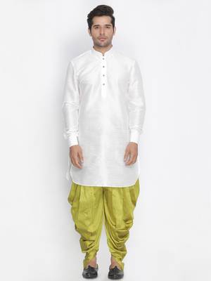 White Silk Blend Kurta And Dhoti Set 1