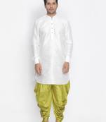 White Silk Blend Kurta And Dhoti Set