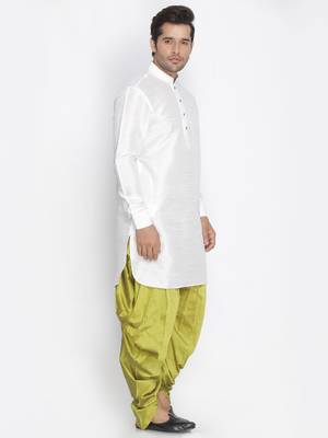 White Silk Blend Kurta And Dhoti Set 2