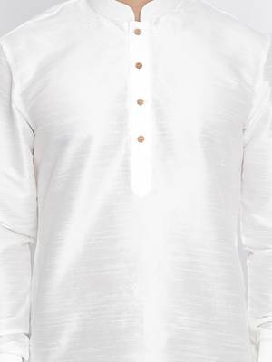 White Silk Blend Kurta And Dhoti Set 3