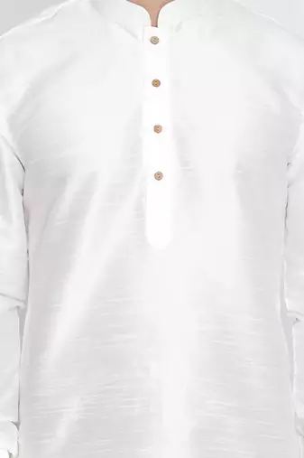 White Silk Blend Kurta And Dhoti Set