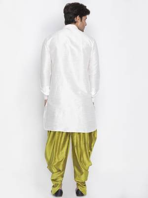White Silk Blend Kurta And Dhoti Set 4