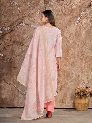 Pink Linen Cotton Embroidered Readymade Trouser Pant Suit 3